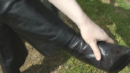 黒革手袋彼女 長靴 革のズボン革のコートかわいい