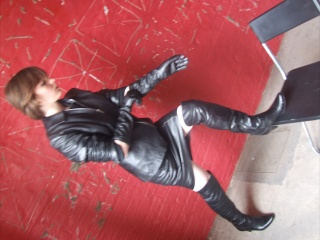 girls in leather gloves leather boots leather jacket